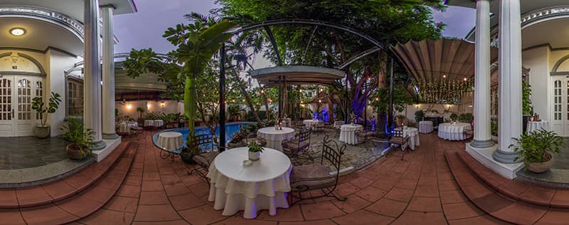 Garden area at La Villa French Restaurant in a 360° image